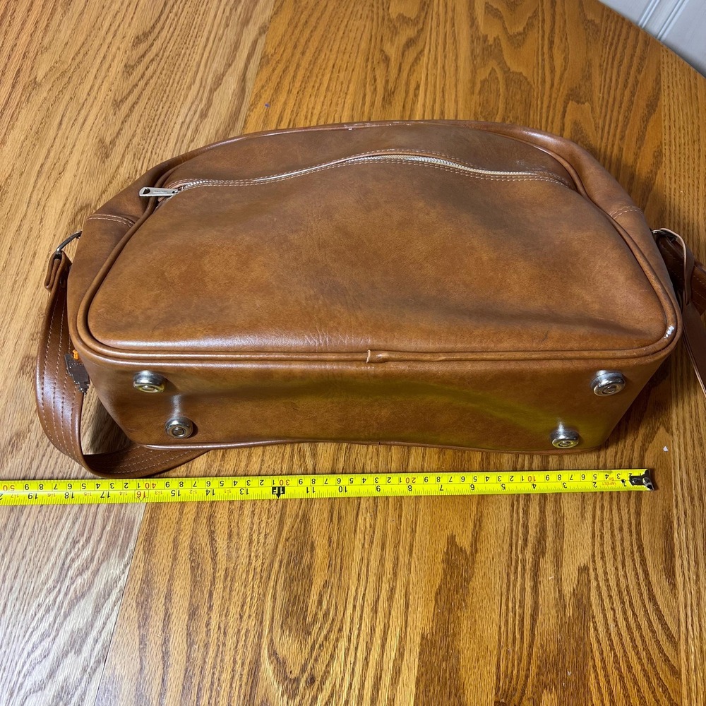 Vintage Brown Vinyl Leather Crossbody Bag Retro Messenger Bag WITH KEYS - Picture 11 of 15